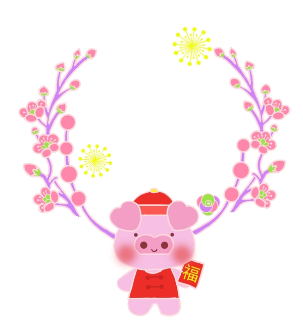 新年粉色小猪线性边框