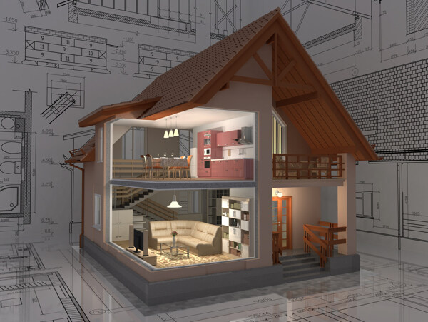 别墅3D透视效果图
