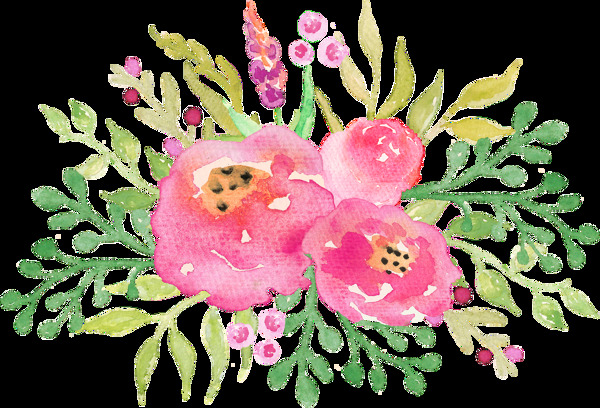 粉红花朵卡通透明装饰素材