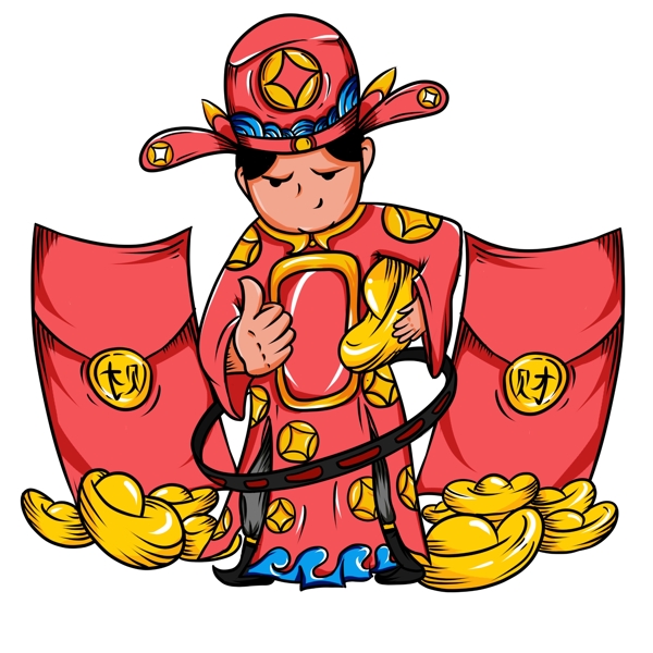 中国风手绘红包财神爷