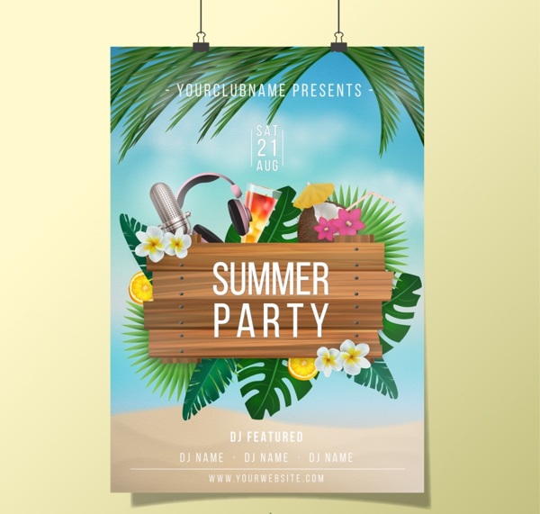 夏季热带沙滩海滩宣传海报