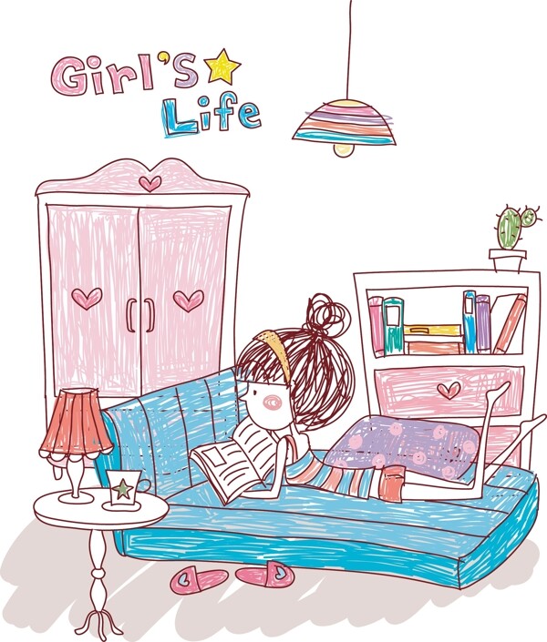 趴在床上看书的女孩
