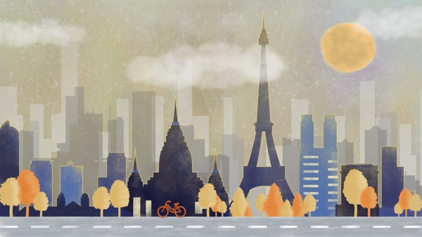 城市剪影之巴黎原创插画
