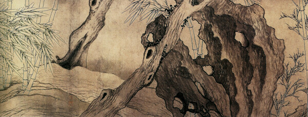 中国花鸟画名家张逊真迹双钩竹及松石图之六