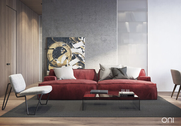 现代客厅红色沙发图片