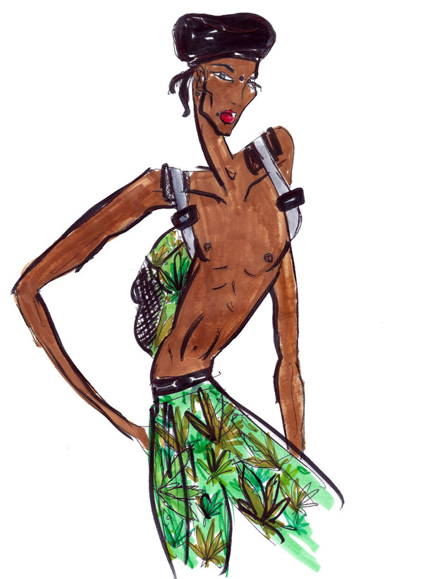 男款绿色休闲沙滩裤设计图