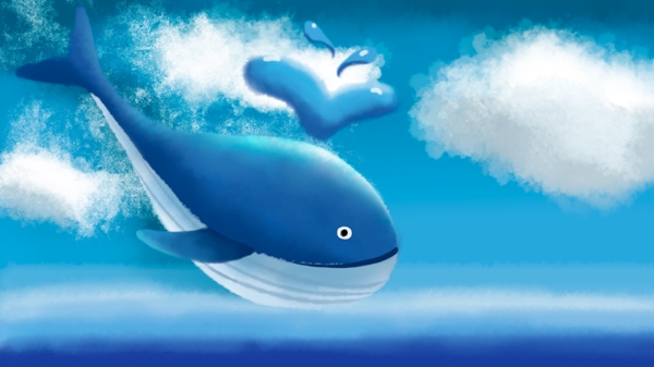 蓝色喷水鲸鱼蓝色海洋清新背景
