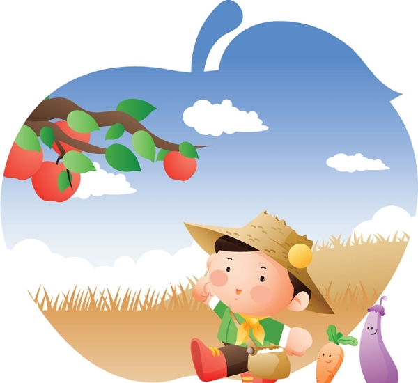 苹果卡通热爱劳动的孩子图片