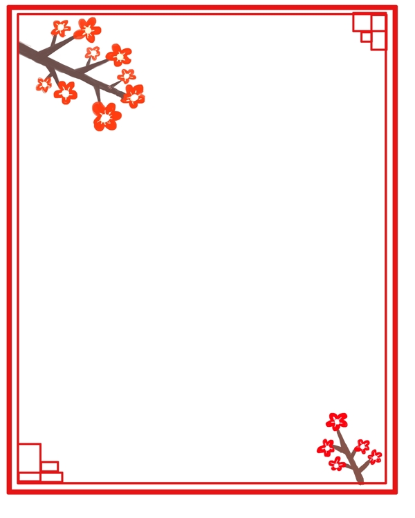 树枝和红色梅花边框