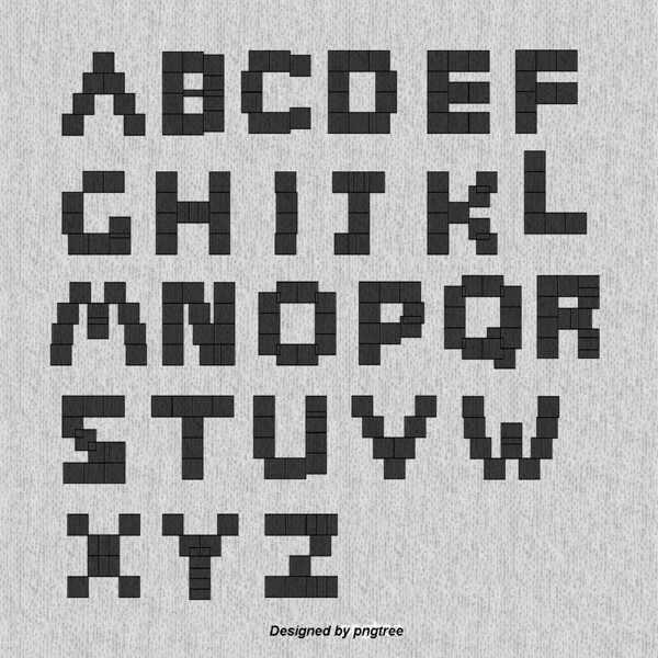 26英文字母艺术字母PSD格式的灰黑色金属敏感方块的像素化