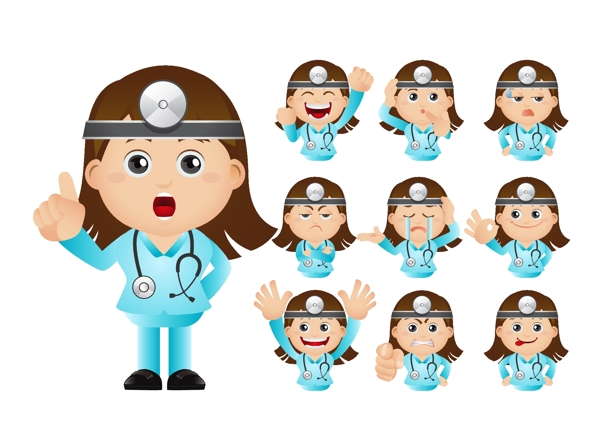 护士职业人物各种动作卡通矢量素材