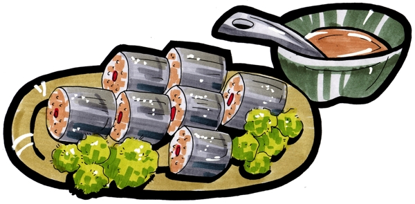 马克笔手绘寿司图片