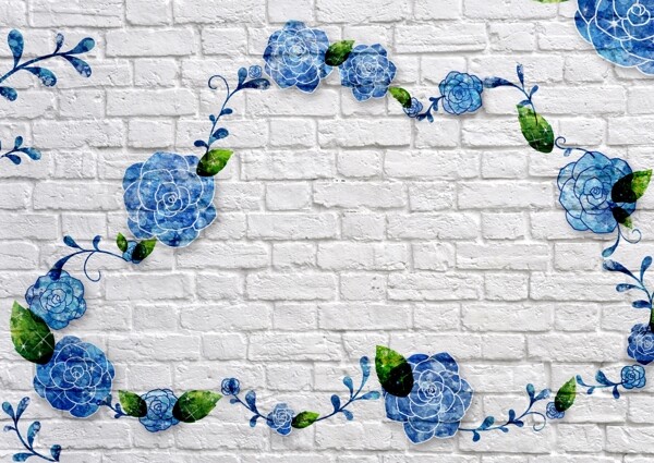 现代浪漫蓝色花砖墙花纹背景墙