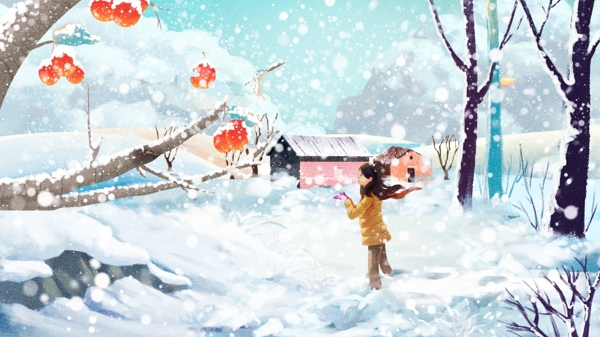 原创手绘二十四节气小雪大雪插画