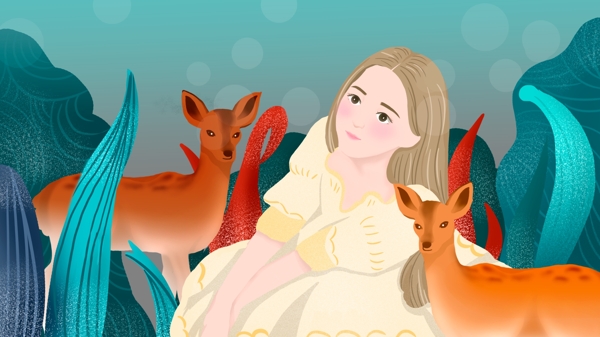 森林与鹿童话故事梦幻公主