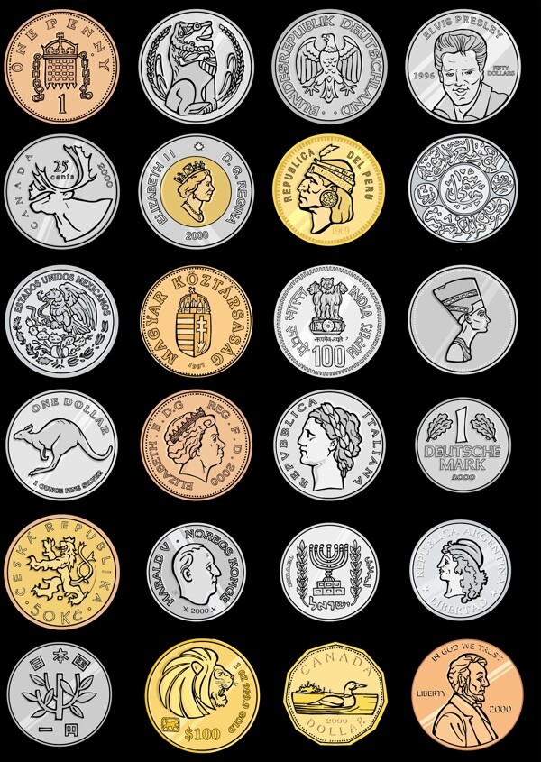 世界各国硬币设计矢量素材图片
