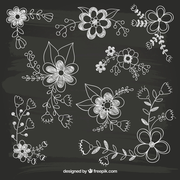 8款手绘花卉设计矢量图