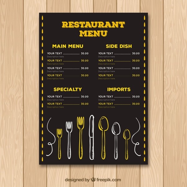 复古餐厅菜单模板与餐具