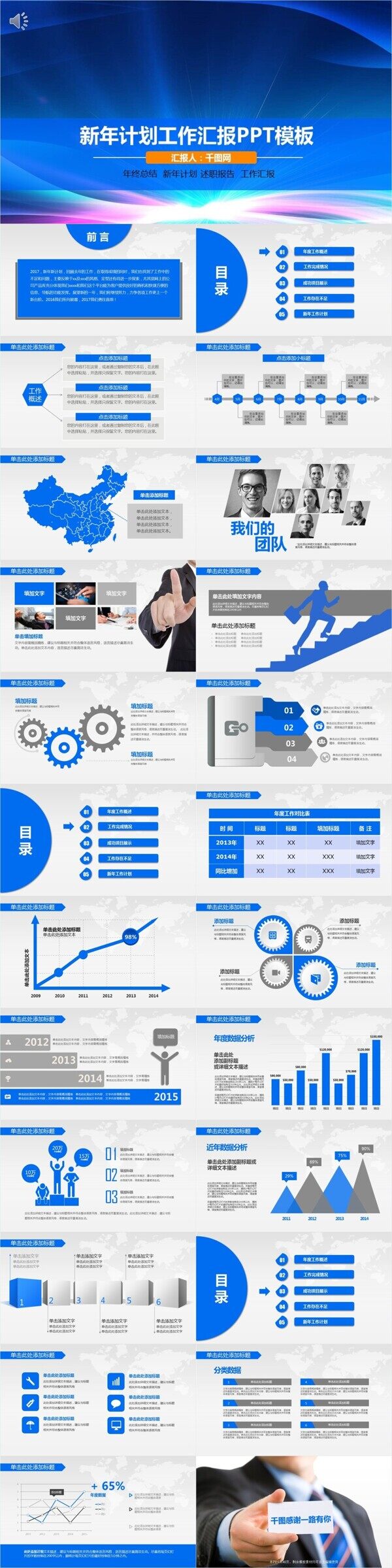 蓝色商务新年计划工作汇报PPT模板