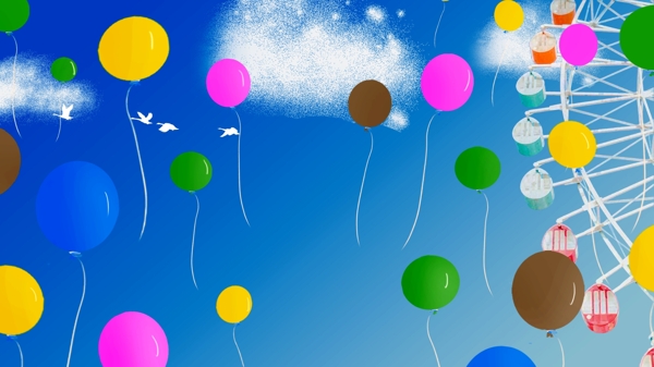 彩色气球摩天轮游乐园蓝天背景