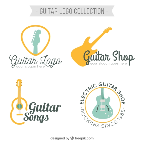 四种关于电吉他的logo标志矢量素材