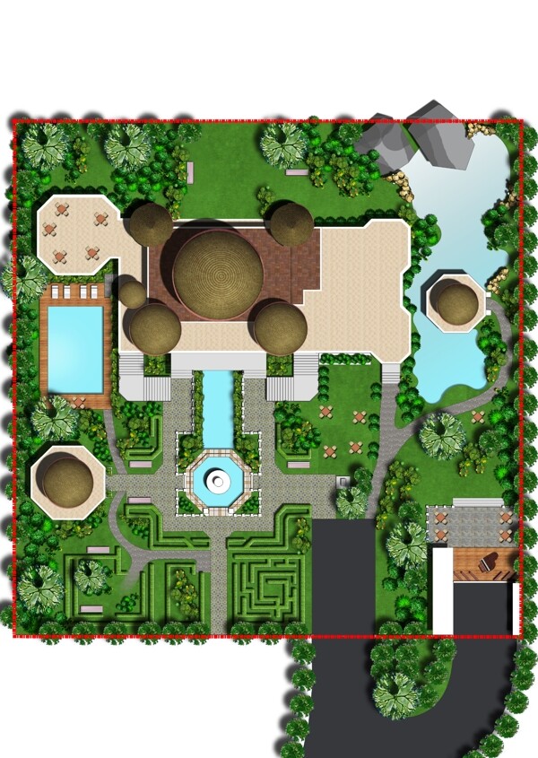 堡式别墅庭院彩平图片
