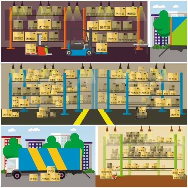 货仓国际物流货运快递仓库运输矢量