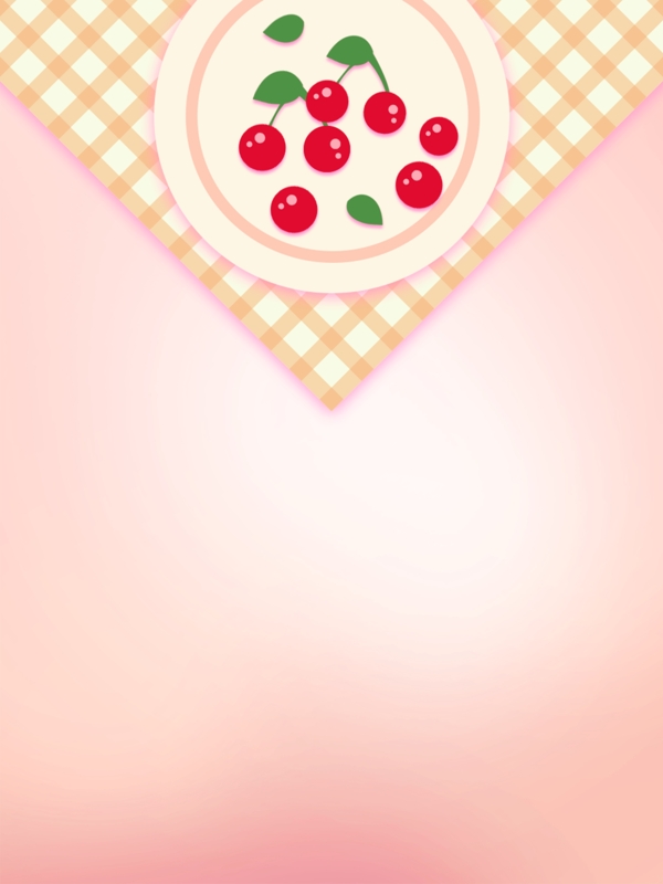 粉色小清新创意桌布樱桃手绘风美食背景设计