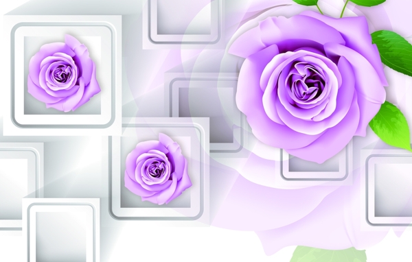 3D紫色玫瑰方框背景墙图片