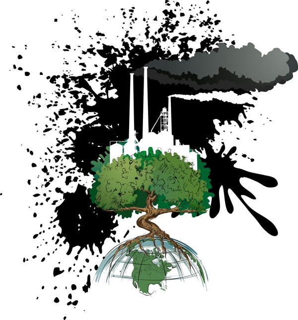 一个反应环境污染主题插画矢量素材