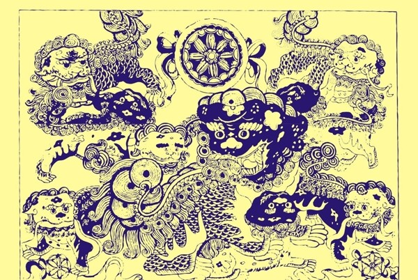 中式图案舞狮子图片