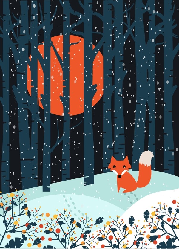 冬季手绘狐狸