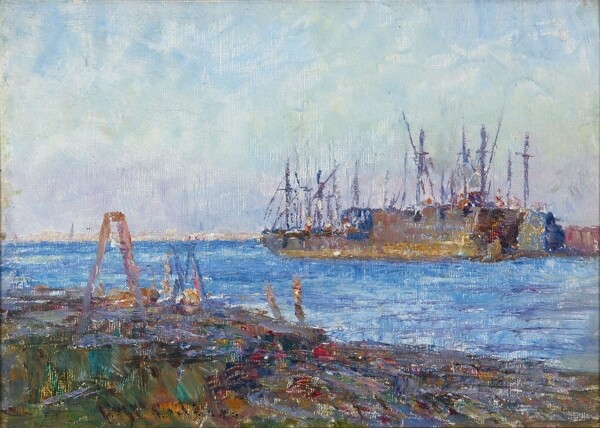 FrederickMcCubbinBattleshipintheHarbour画家风景画静物油画建筑油画装饰画