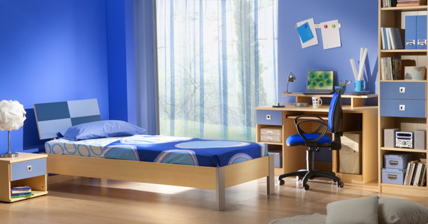 蓝色简约卧室装饰设计图片