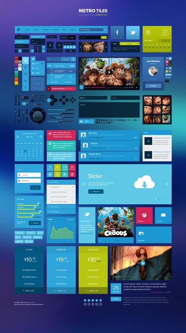 蓝色系列瓷砖式界面UI设计