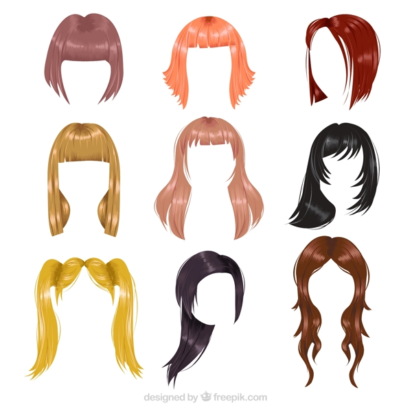 9款彩色女子发型设计矢量图图片