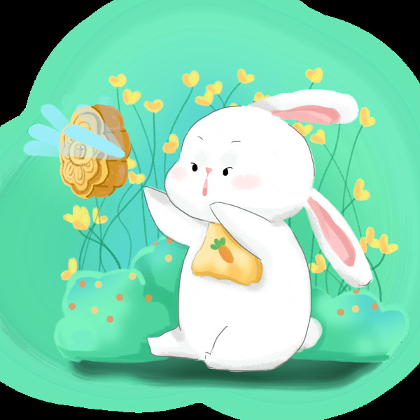 中秋节玉兔月饼可爱梦幻插画可爱卡哇伊兔子