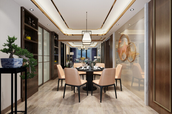新中式室内餐厅室内装饰装修效果图