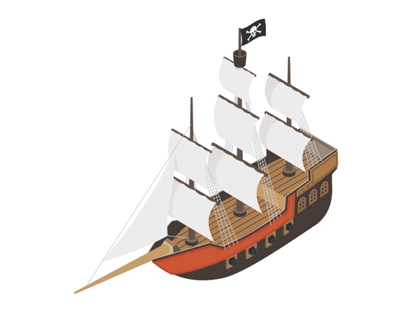 卡通海盗船模型元素