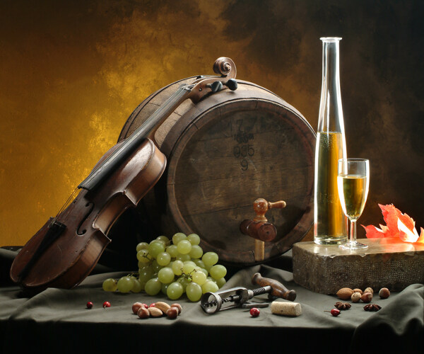 葡萄酒与小提琴图片