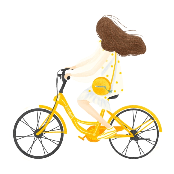 手绘小清新骑自行车旅行的女孩
