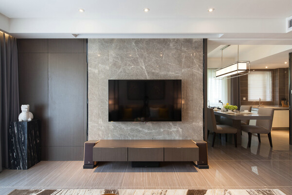 现代时尚客厅褐色大理石背景墙室内装修图