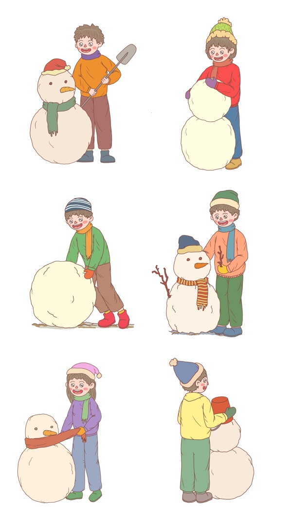 冬季冬日卡通手绘堆雪人系列