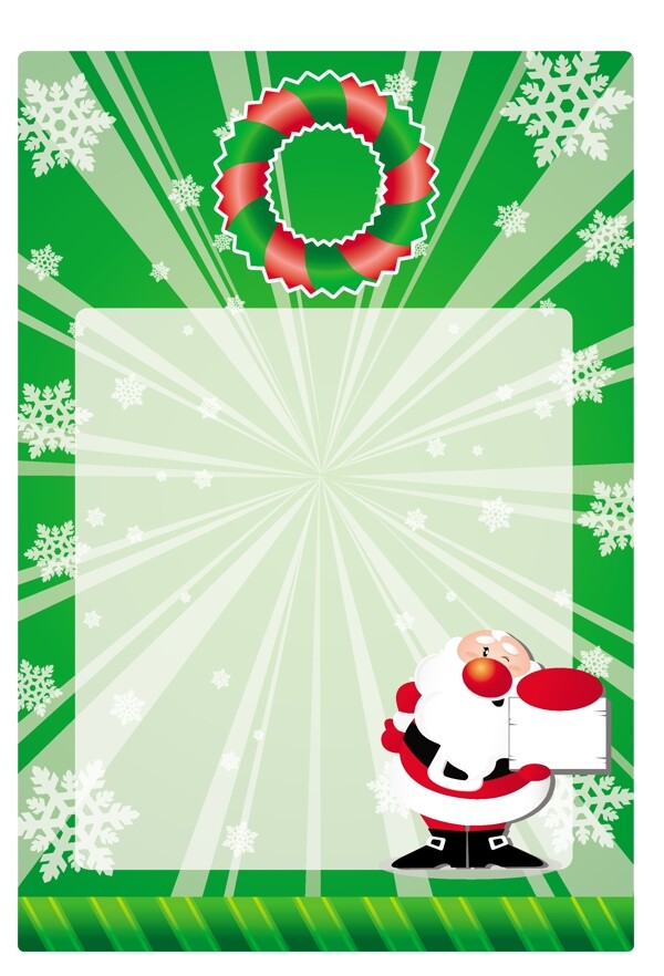 绿色的圣诞卡和圣诞老人和雪花