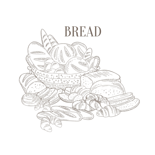 线条手绘美味的面包插画