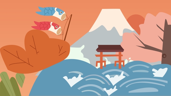 扁平化简单日本之旅插画背景