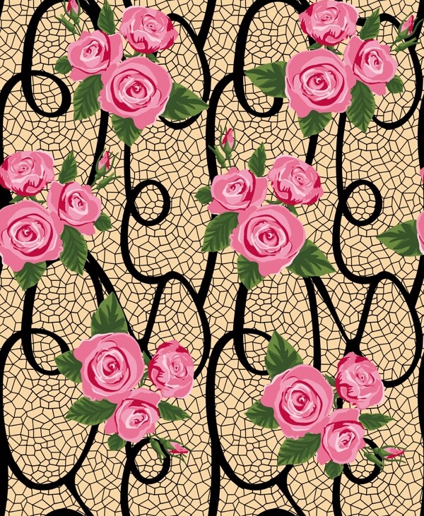 几何纹理玫瑰花卉图片