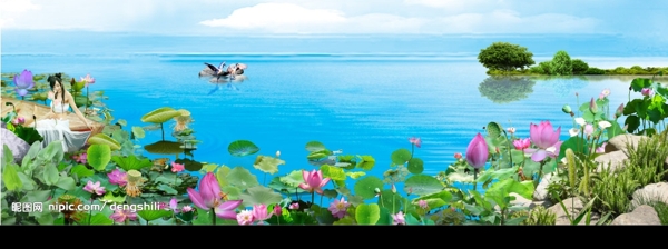 梦莲湖景图片