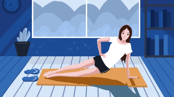 瑜伽健身清晨健身的女生插画海报配图壁纸
