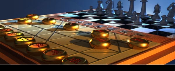 中西对峙金色中国象棋图片